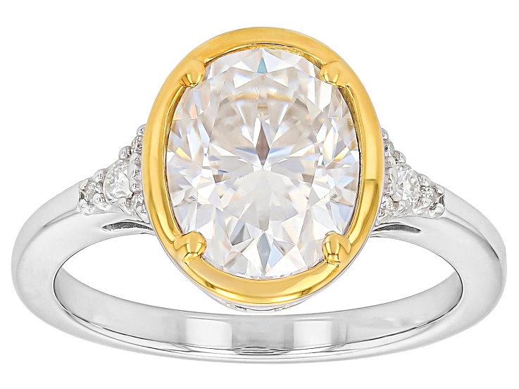 Oval And Round Moissanite Platineve and 14k Yellow Gold Over Silver Ring Engagement 3.12ctw DEW.