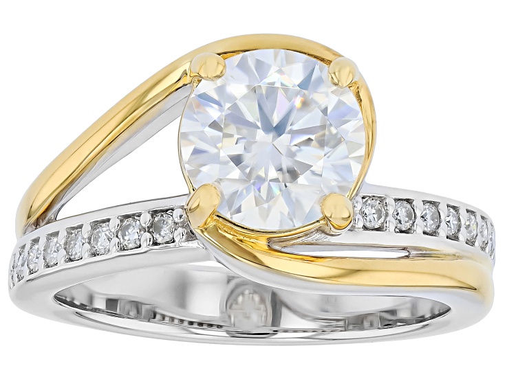 Moissanite Platineve and 14k Yellow Gold Over Sterling Silver Bypass Ring 2.06ctw DEW.
