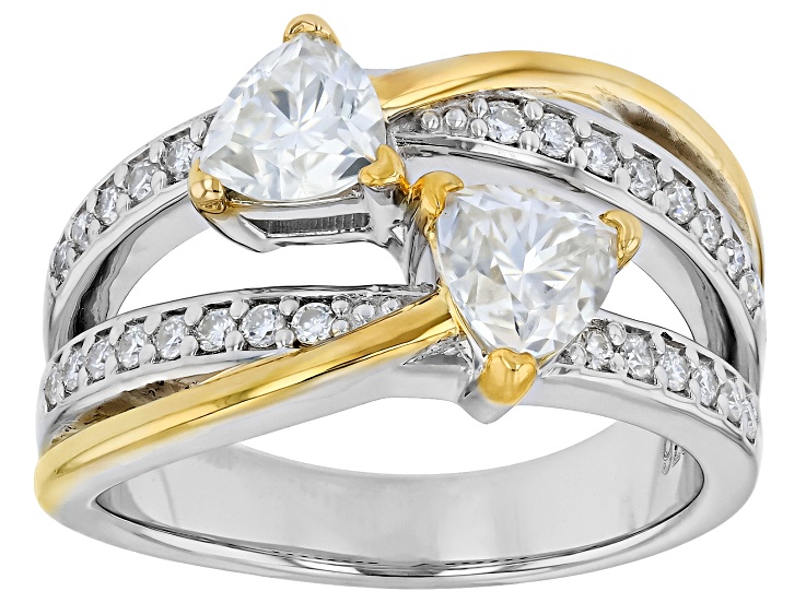 Moissanite Platineve and 14k Yellow Gold Over Sterling Silver Bypass Ring 1.28ctw DEW.