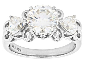 Moissanite Platineve Three Stone Ring 2.70ctw DEW