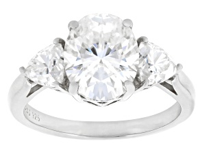 Moissanite Platineve Three Stone Ring 3.80ctw DEW