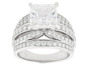 Square Princess Cut And Round Moissanite Platineve Cocktail Ring 5.26ctw DEW