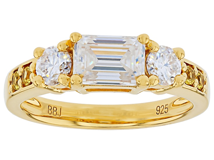 Colorless Moissanite and Yellow sapphire 14k Yellow Gold Over Sterling Silver Ring 1.47ctw DEW.