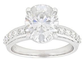 Oval And Round Moissanite Platineve Engagement Ring 4.56ctw DEW