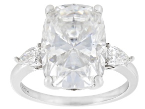 Cushion Cut and Pear Moissanite Platineve Three Stone Ring 8.30ctw DEW