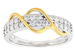 Moissanite Platineve And 14k Yellow Gold Over Silver  Crossover Ring 0.48ctw DEW