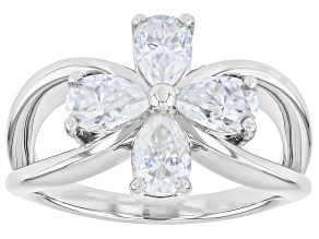 Pear Shape Moissanite Platineve Flower Ring 1.72ctw DEW