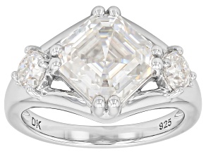 Moissanite Platineve Three Stone Ring 4.58ctw DEW