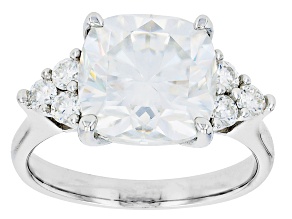 Square Cushion And Round Moissanite Platineve Engagement Ring 5.38ctw DEW