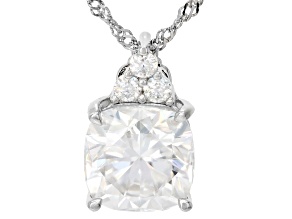 Square Cushion And Round Moissanite Platineve Drop Pendant With Chain 5.20ctw DEW