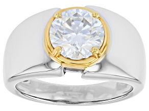Moissanite Platineve and 14k Yellow Gold Over Sterling Silver Solitaire Ring 1.90ct DEW