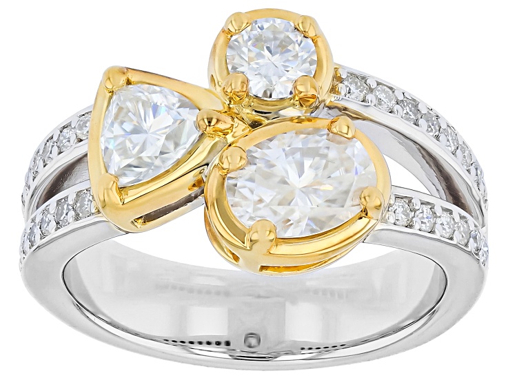 Moissanite Platineve and 14k Yellow Gold Over Sterling Silver Ring 1.79ctw DEW
