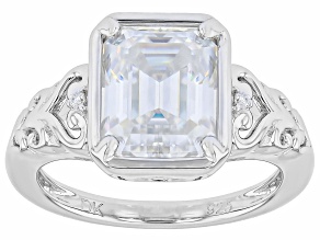 Emerald Cut Moissanite Platineve Engagement  Ring 3.57ctw DEW.