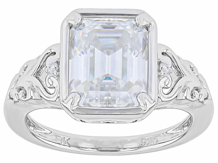 Emerald Cut Moissanite Platineve Engagement Ring 3.57ctw DEW.