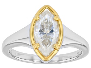 Marquise Moissanite Platineve and 14k Yellow Gold Over Silver Solitaire Ring 2.00ctw DEW.