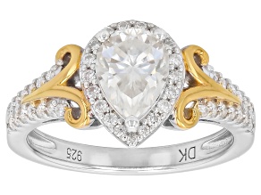 Pear And Round Moissanite Platineve And 14k Yellow Gold Over Silver Halo Ring 1.54ctw DEW