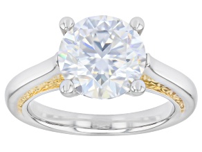 Moissanite Platineve and 14k Yellow Gold Over Sterling Silver Solitaire Ring 3.60ct DEW
