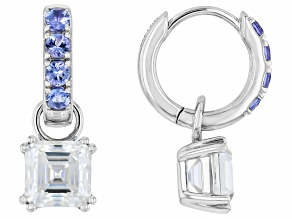Moissanite And Tanzanite Platineve Interchangeable Hoop Earrings 3.70ctw DEW