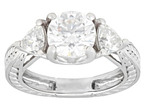 Round And Trillion Moissanite Platineve Three Stone Ring 2.70ctw DEW