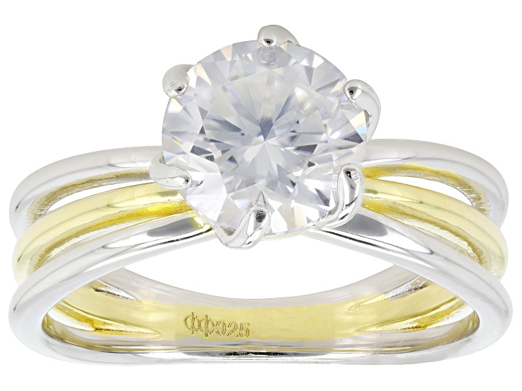 Moissanite Platineve And 14k Yellow Gold Over Silver Solitaire Ring 1.90ct DEW