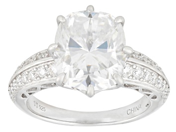 Picture of Rectangular Cushion And Round Moissanite Platineve Engagement Ring 6.45ctw DEW