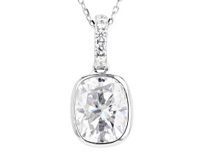 Rectangular Cushion And Round Moissanite Platineve  Pendant And Cable Chain 3.25ctw DEW