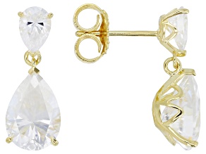 Pear Shape Moissanite 14k Yellow Gold Over Silver Drop Earrings 5.06ctw DEW