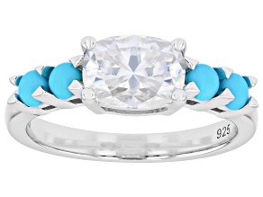 Moissanite with Sleeping Beauty Turquoise Platineve Ring 1.55ct DEW