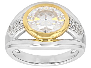 Moissanite Platineve And 14k Yellow Gold Over Silver Cocktail Ring 3.26ctw DEW