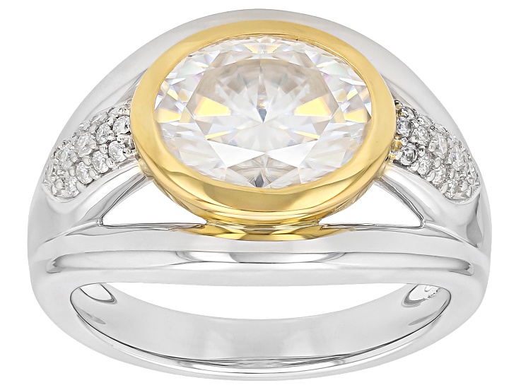 Moissanite Platineve And 14k Yellow Gold Over Silver Cocktail Ring 3.26ctw DEW