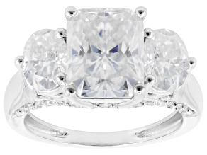 Moissanite Platineve Three Stone Design Ring 6.08ctw DEW
