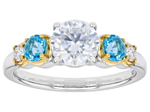 Moissanite with Swiss Blue Topaz Platineve Two-Tone Ring 1.32ctw DEW
