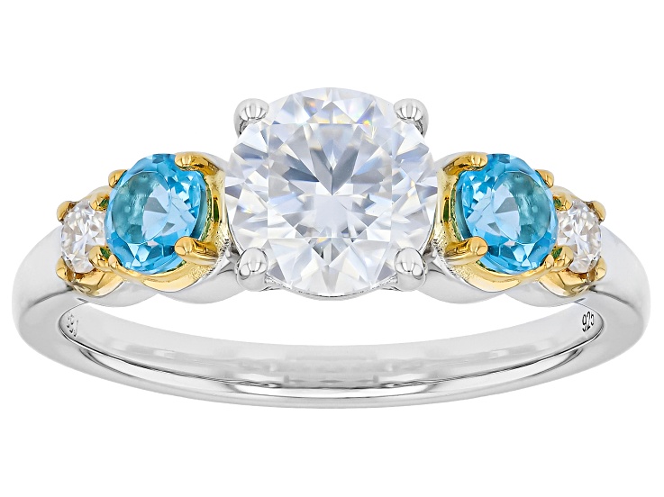 Moissanite with Swiss Blue Topaz Platineve Two-Tone Ring 1.32ctw DEW