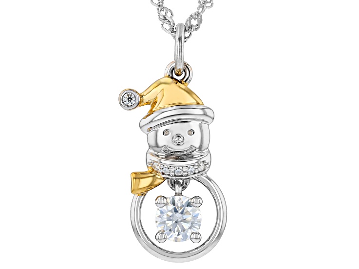 Moissanite Platineve and 14k Yellow Gold Over Silver Snowman Pendant with Chain 0.57ctw DEW