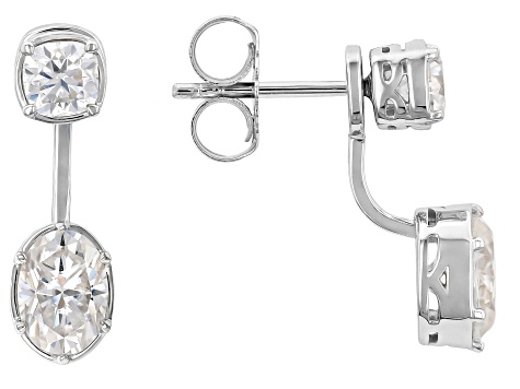 Oval And Square Cushion Moissanite Platineve  Earrings With Jacket 2.46ctw DEW.
