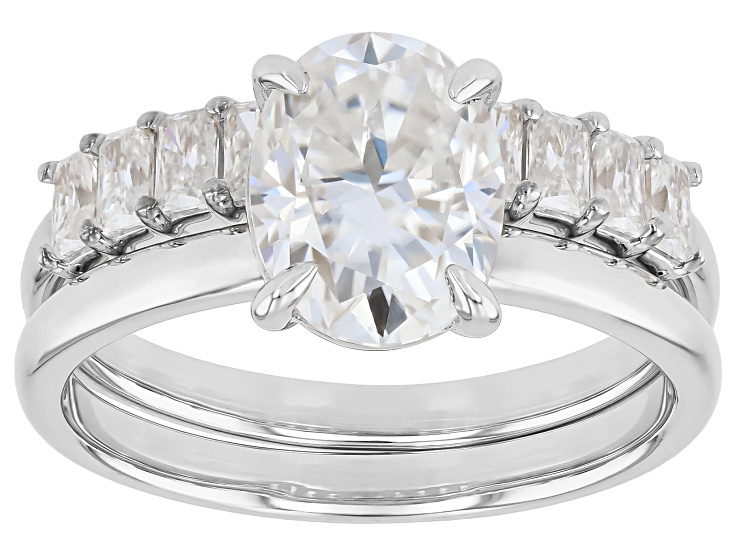 Oval And Radiant Cut Moissanite Platineve Ring With Band 3.00ctw DEW