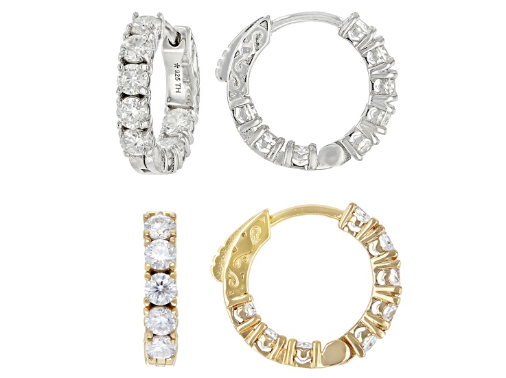 Moissanite Set Two Pair Hoop Earrings Platineve And 14k Yellow