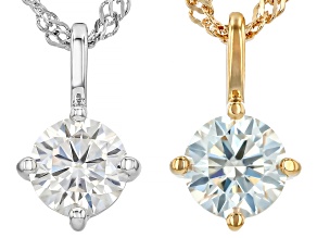 Moissanite Platineve And 14K Yellow Gold Over Silver  Pendant with Chain Set Of Two 1.60ctw DEW