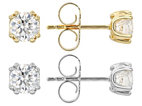Moissanite Platineve And 14k Yellow Gold Over Silver Set of Two Stud Earrings 2.00ctw DEW