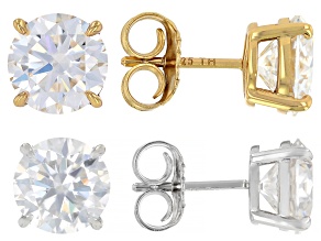 Moissanite Platineve And 14K Yellow Gold Over Silver  Earrings Set Of Two 10.80ctw Dew