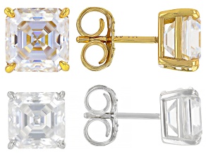 Moissanite Platineve And 14K Yellow Gold Over Silver  Earrings Set Of Two 11.84ctw Dew