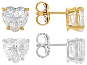 Moissanite Platineve And 14K Yellow Gold Over Silver  Earrings Set Of Two 10.80ctw Dew