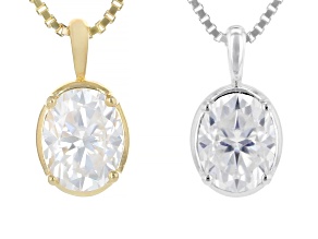 MOISSANITE FIRE® 4.20CTW DEW PLATINEVE® & 14K YG OVER SILVER PENDANT AND BOX CHAIN