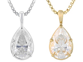 MOISSANITE FIRE® 4.20CTW DEW PLATINEVE® & 14K YG OVER SILVER PENDANT AND BOX CHAIN