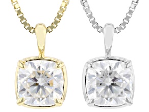 MOISSANITE FIRE® 4.00CTW DEW PLATINEVE® & 14K YG OVER SILVER PENDANT AND BOX CHAIN