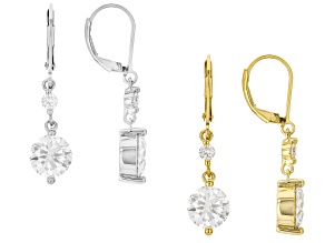 Moissanite Platineve And 14k Yellow Gold Over Silver Drop Earrings Set Of Two 8.00ctw DEW