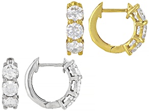 Moissanite Platineve And 14k Yellow Gold Over Silver Set of Two Hoop Earrings 3.00ctw DEW