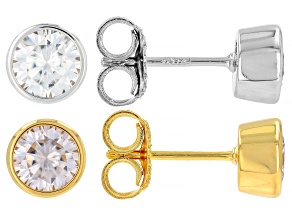 Moissanite Platineve® and 14k Yellow Gold Over Sterling Silver Stud Earring Set of 2 2.40ctw DEW
