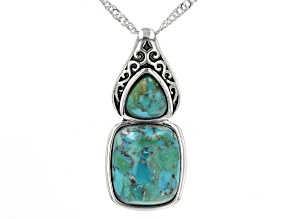 Blue Turquoise Rhodium Over Sterling Silver Pendant with Chain