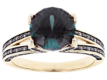Picture of Blue Lab Created Alexandrite 10K Yellow Gold Ring 3.33ctw